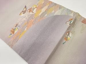 鴛鴦・流水に青海波模様織出し名古屋帯